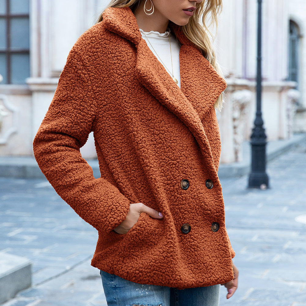 Manteau d'hiver à col lâche, doux et duveteux, avec boutons, veste cardigan, tenue extérieure pour femmes.