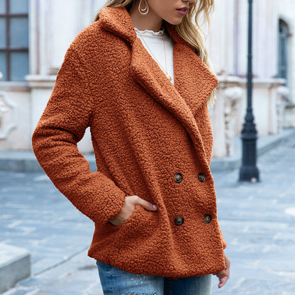 Manteau d'hiver à col lâche, doux et duveteux, avec boutons, veste cardigan, tenue extérieure pour femmes.