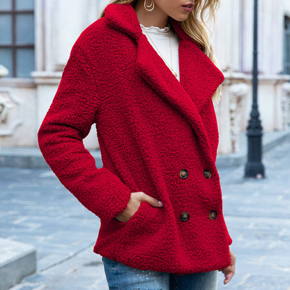 Manteau d'hiver à col lâche, doux et duveteux, avec boutons, veste cardigan, tenue extérieure pour femmes.