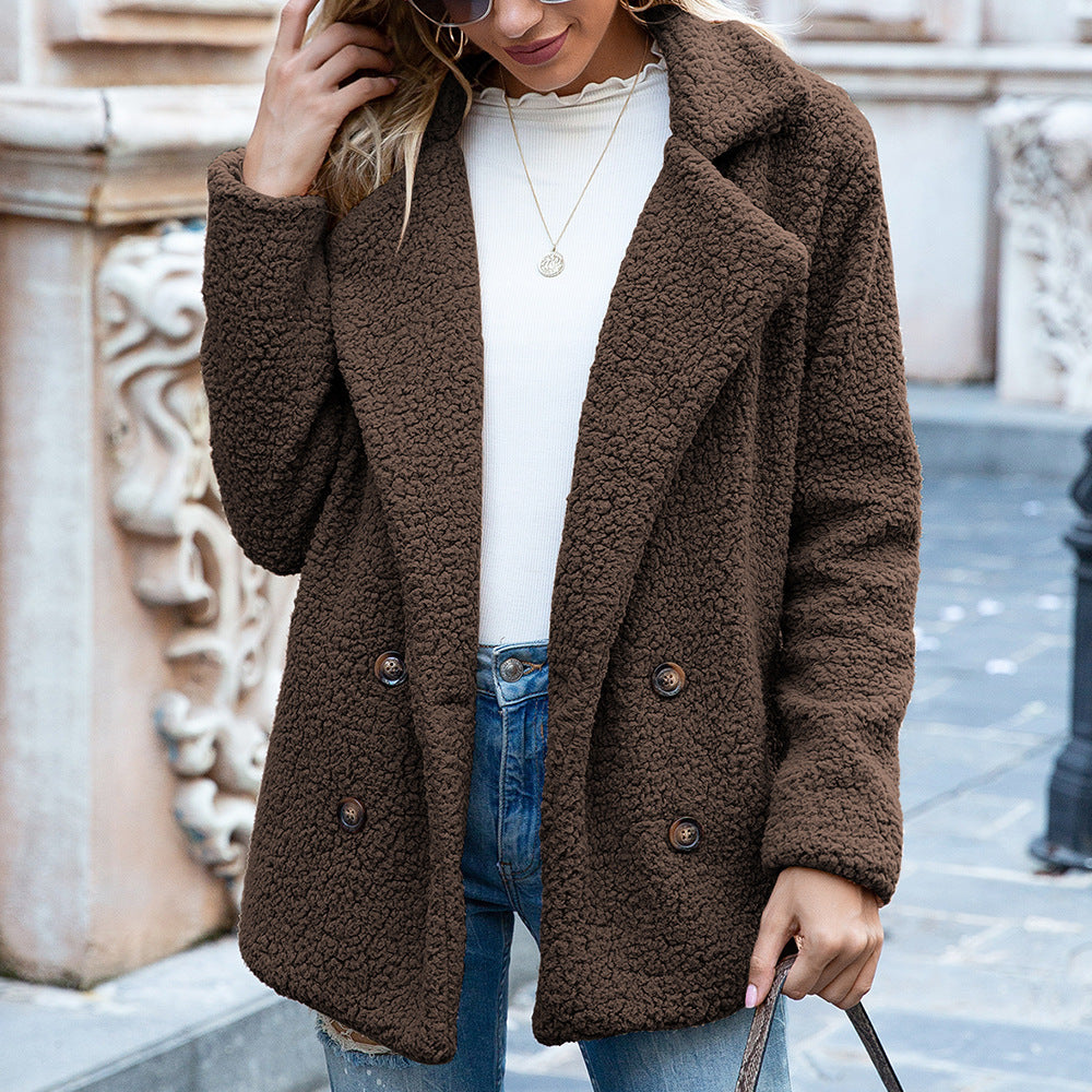 Manteau d'hiver à col lâche, doux et duveteux, avec boutons, veste cardigan, tenue extérieure pour femmes.